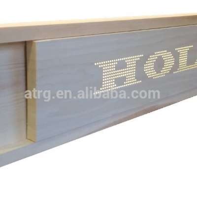 Hidden moving message in wooden P5 LED display used for household stores